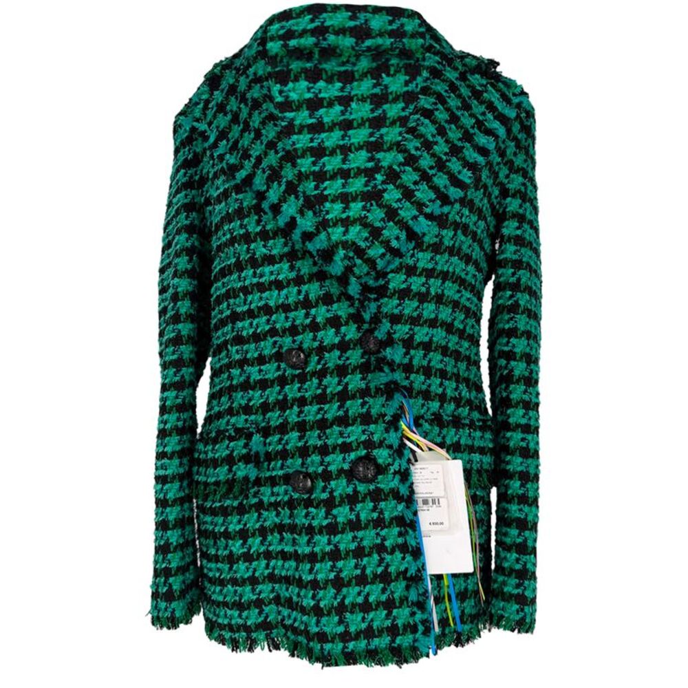 MSGM Houndstooth Double-Breasted Blazer in Green Cotton